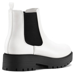 Chunky Heel Lug Sole Platform Chelsea Boots White