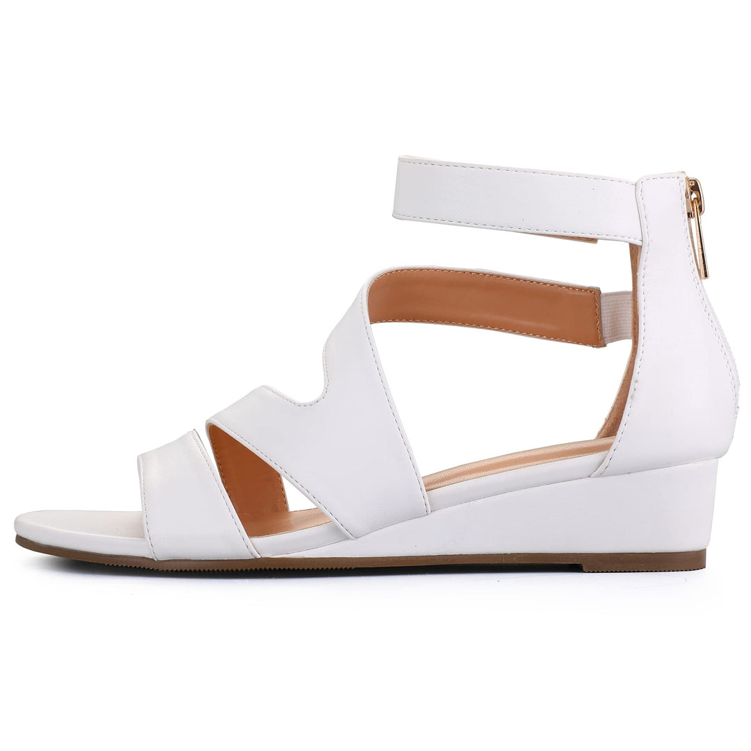 Summer Zipped Low Wedge Sandals