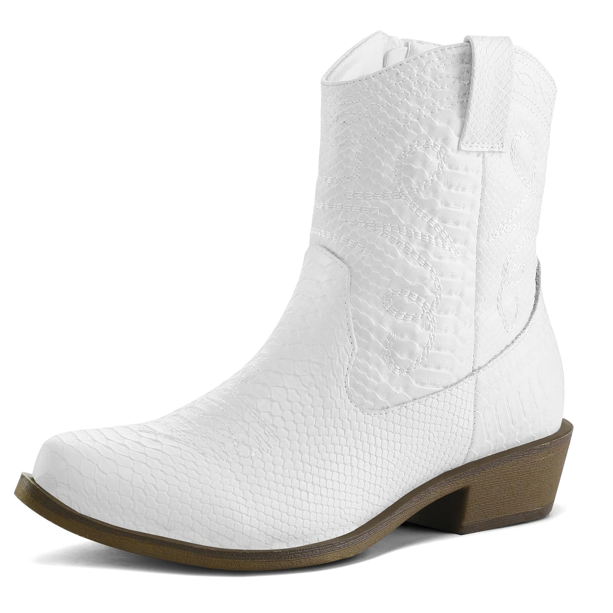 Fashion Low Heel Western Cowgirl White Boots