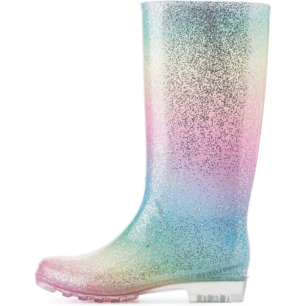Iridescent Glitter Waterproof Tall Rain Boots - MYSOFT