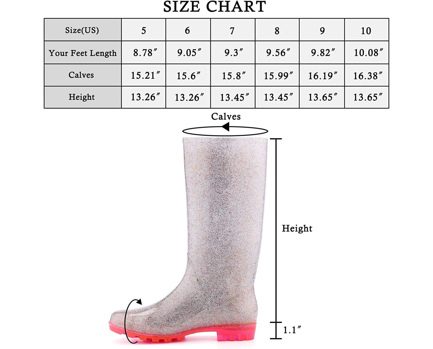 Silver Glitter Pink Sole Tall Waterproof Rain Boots - MYSOFT