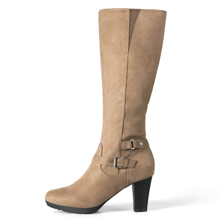 Suede Chunky Heel Tall Boots with Zipper - MYSOFT