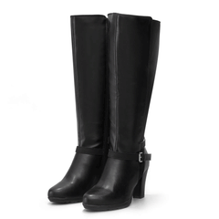 Leather High Heel Side Zip Knee Boots - MYSOFT
