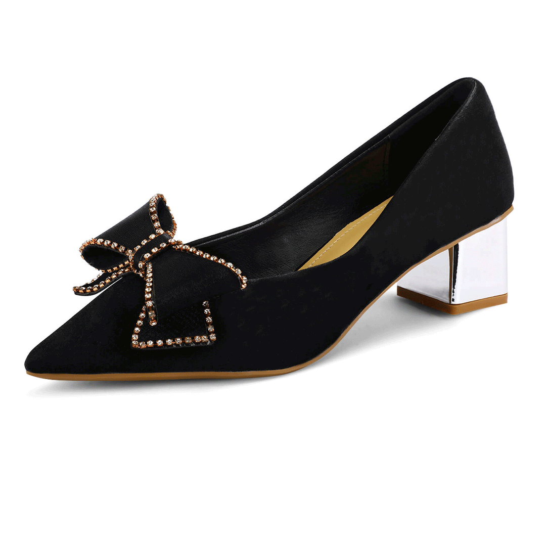 Big Bowknot Pointed Toe Low Heel Chunky Shoes - MYSOFT