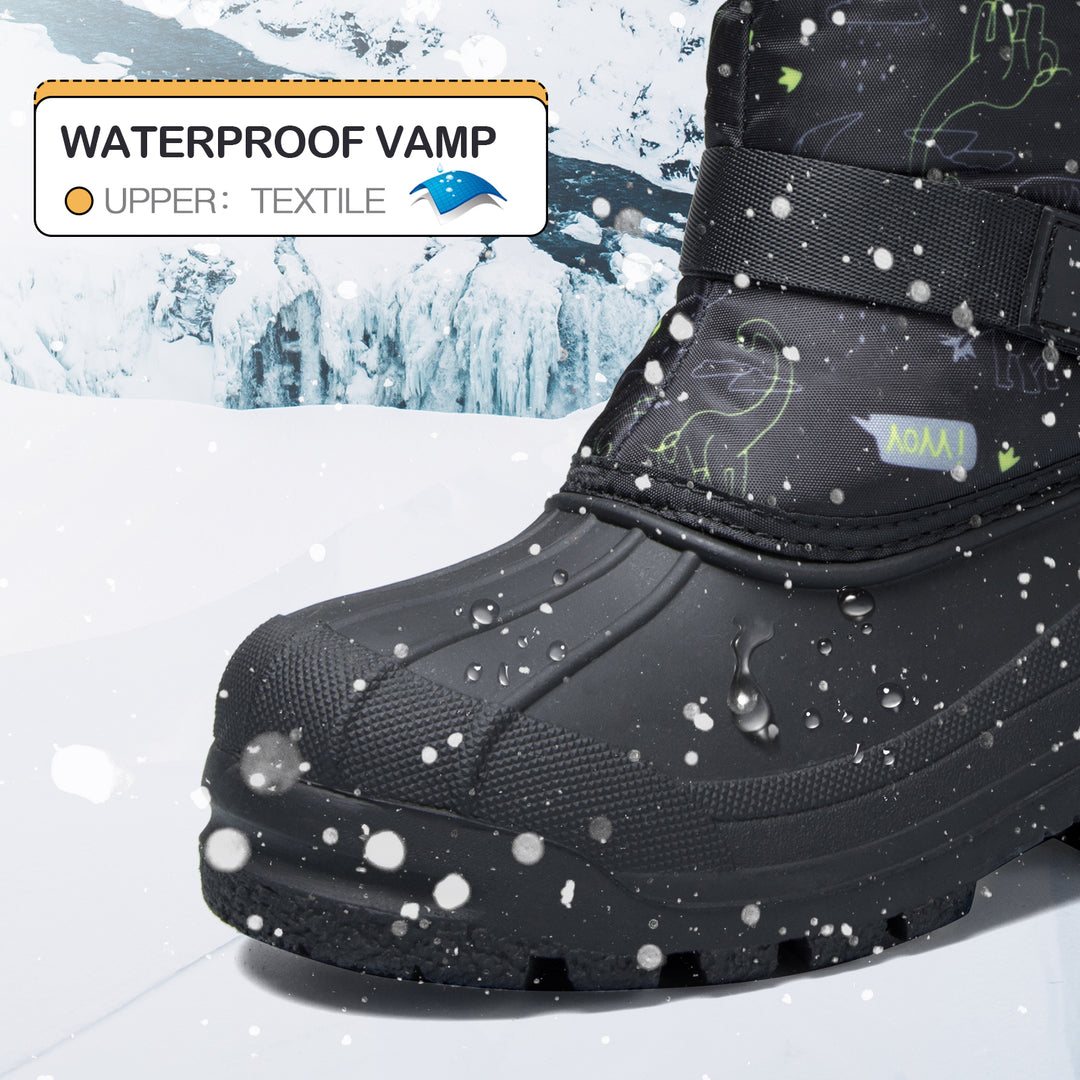 Black Dinosaur Insulated Waterproof Snow Boots - MYSOFT