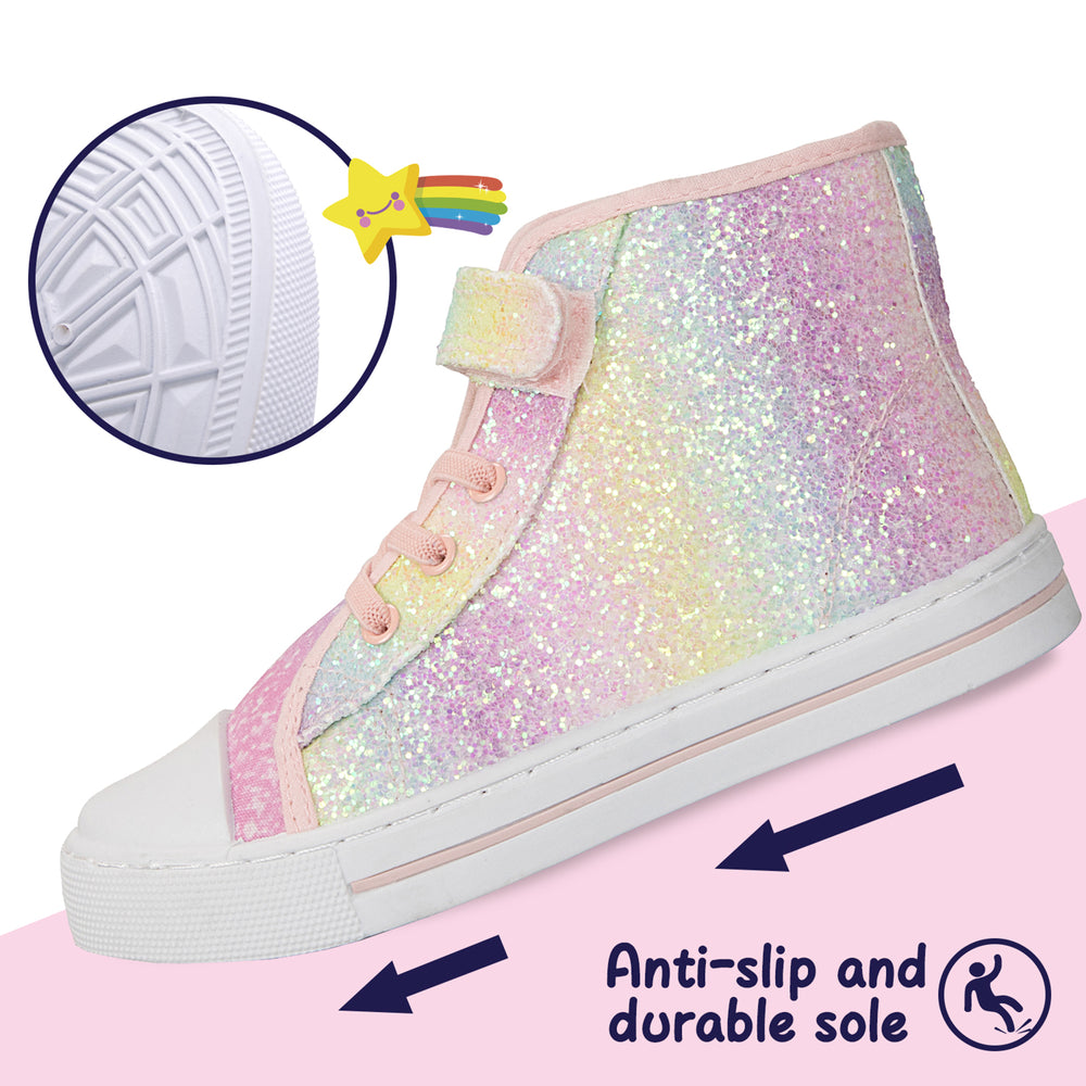 Iridescent Canvas High Top Glitter Sneakers - MYSOFT