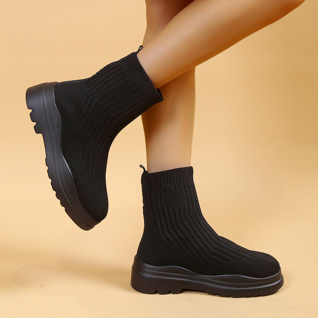 Mysoft Round Toe Thick Bottom Ankle Sock Boots