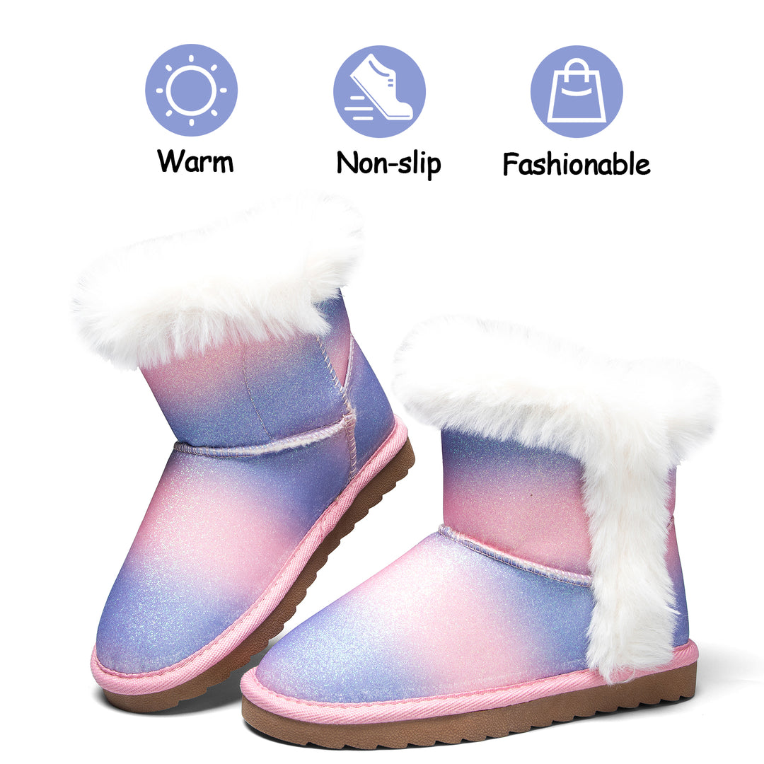 Powder Blue Gradient Glitter Warm Snow Boots - MYSOFT