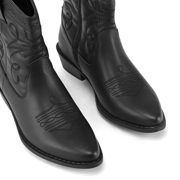 Fashion Low Heel Western Cowgirl Boots Black