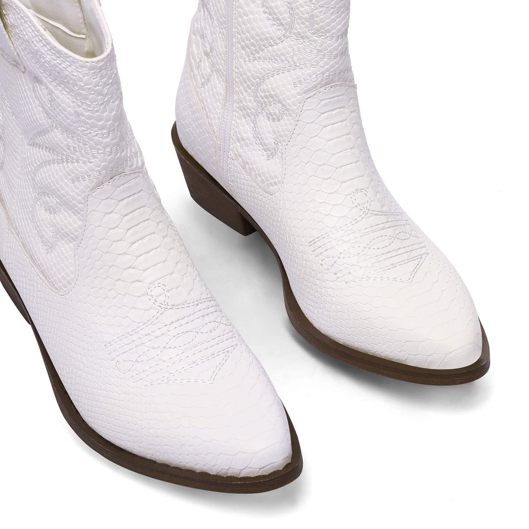 Fashion Low Heel Western Cowgirl White Boots