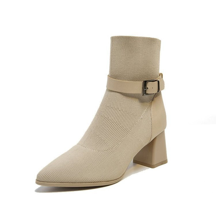 Mysoft Buckle Strap Sock Ankle Boots