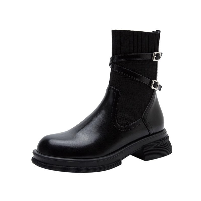 Mysoft British Style Chelsea Sock Boots with Straps