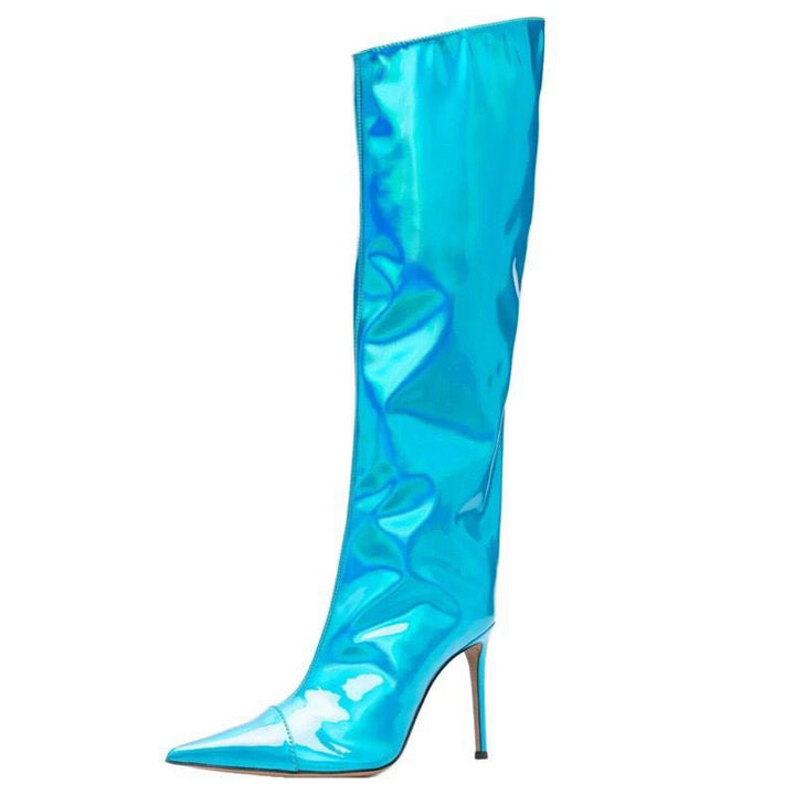 Mysoft Mirror Patent Leather Wide Calf Knee High Boots