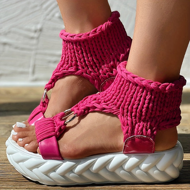 Mysoft Open Toe Slip On Platform Crochet Sandals