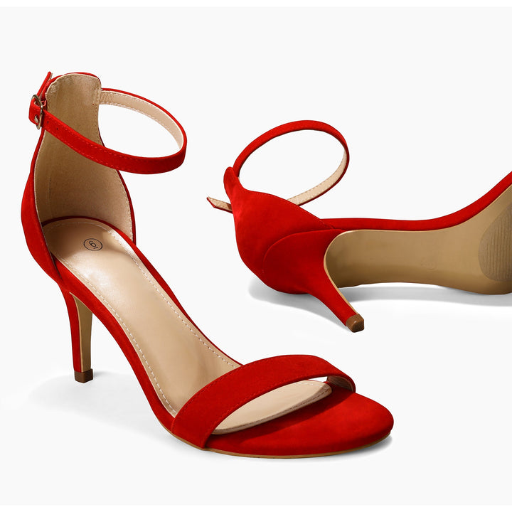 Red Thin Ankle Strap Pointed Toe High Heel Sandals - MYSOFT