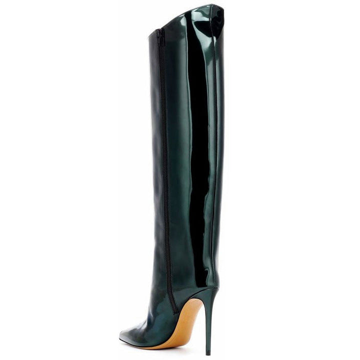 Mysoft Mirror Patent Leather Wide Calf Knee High Boots