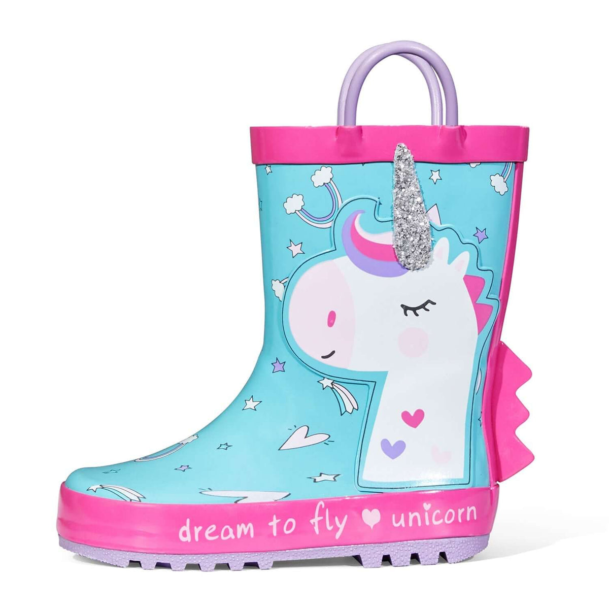 White Unicorn Purple Handle Cyan Rubber Rain Boots - MYSOFT