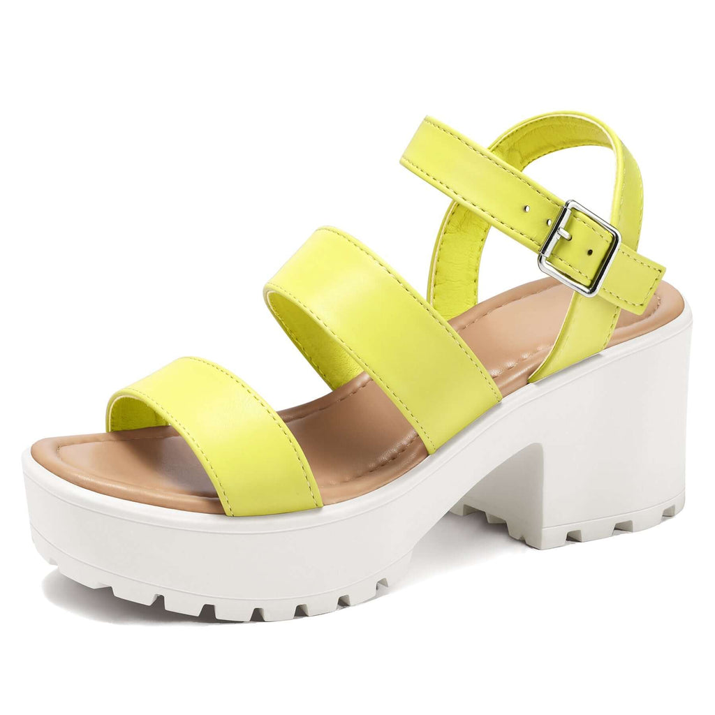 Yellow Adjustable Platform Block Heel Sandals | Mysoft – MYSOFT