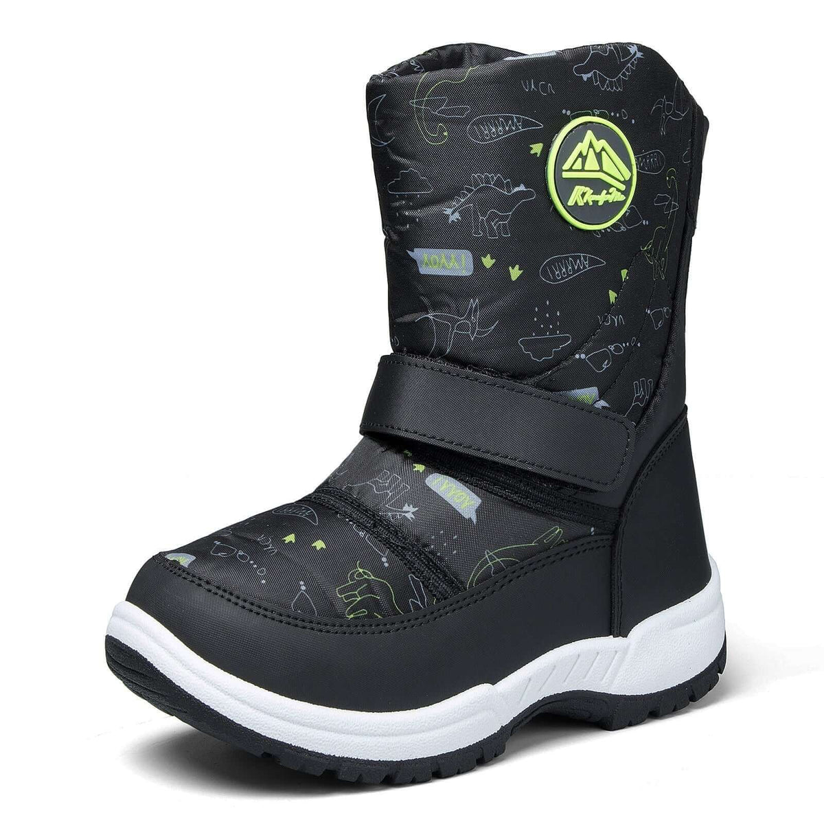 Green Dinosaur Warm Waterproof Black Snow Boots - MYSOFT