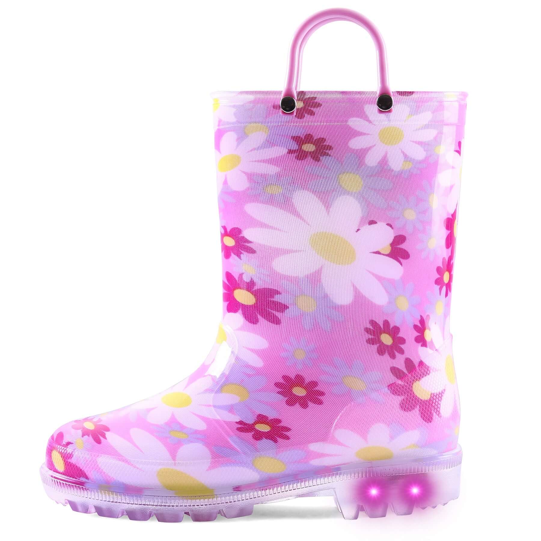 Flower Pattern Pink And Purple Lighted Rain Boots - MYSOFT