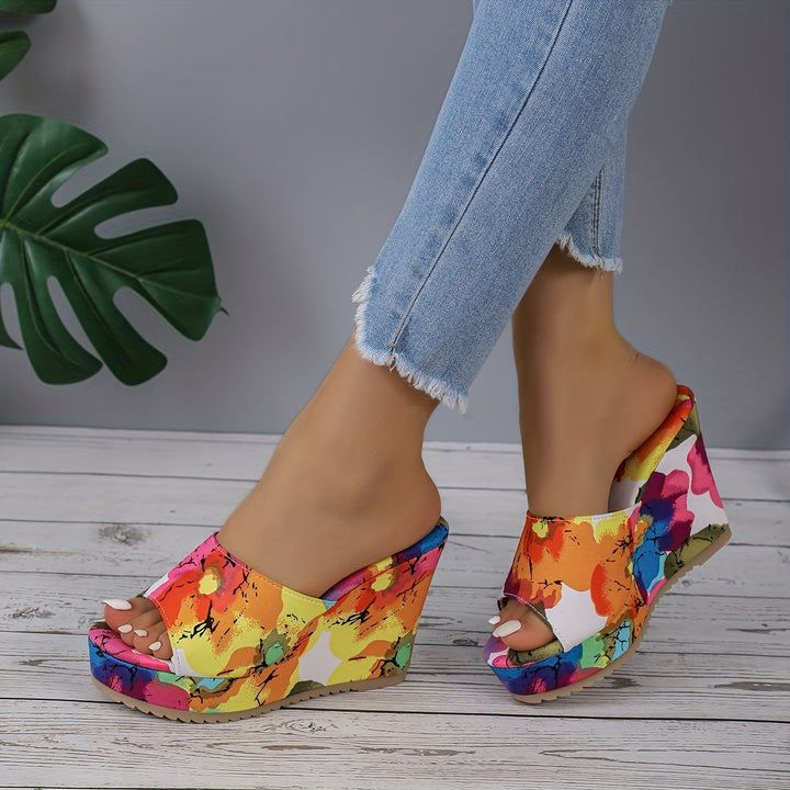 Mysoft Colorful Peep Toe Slip On Platform Wedge Sandals