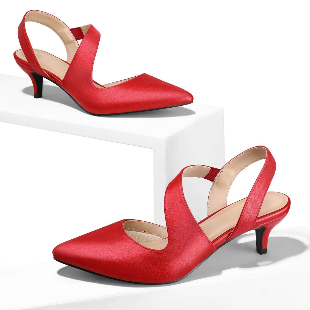 2" Red Pointed Toe Low Heel Pumps - MYSOFT