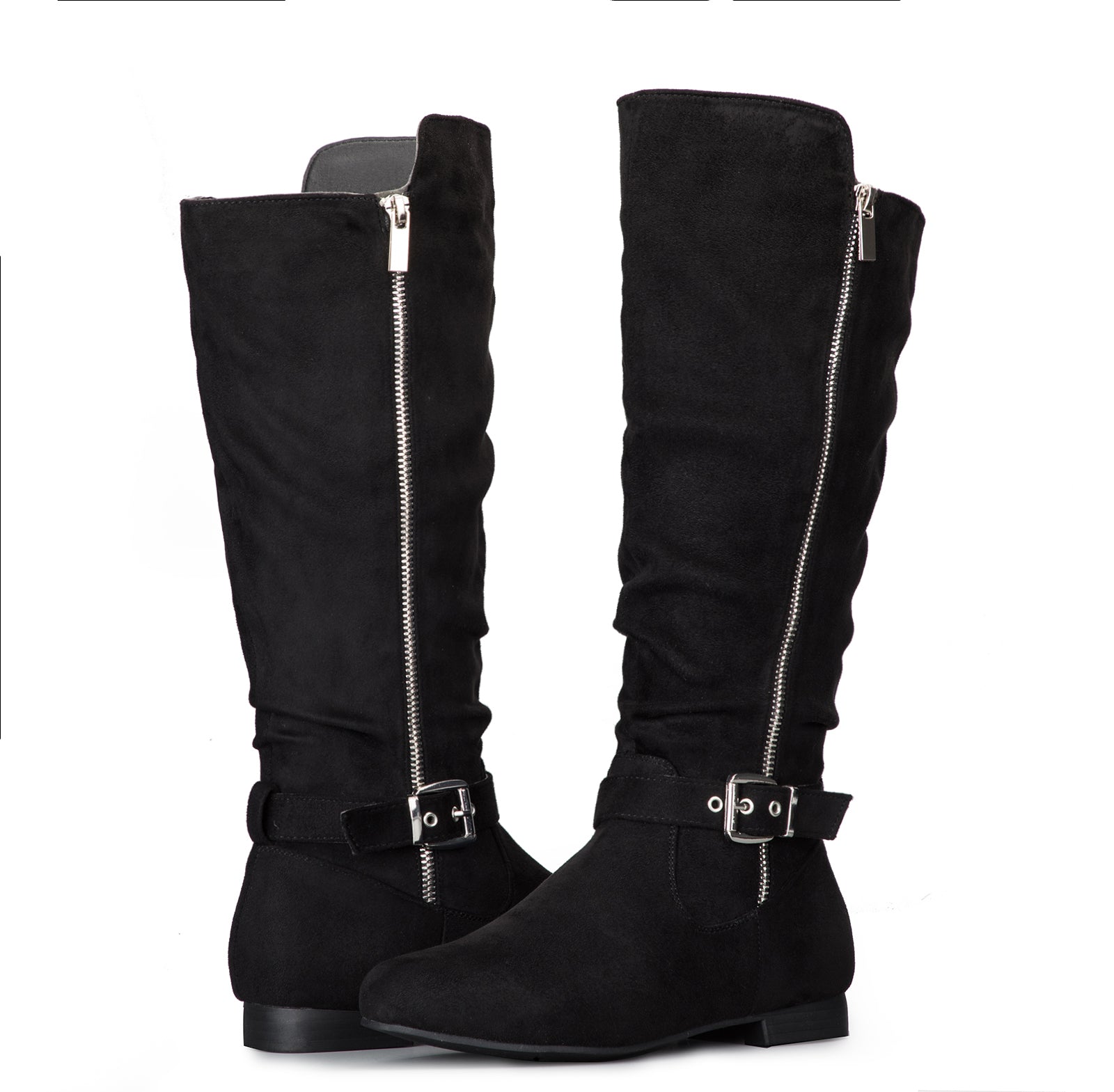 Stacked Knee High Boots with Side Zipper - MYSOFT