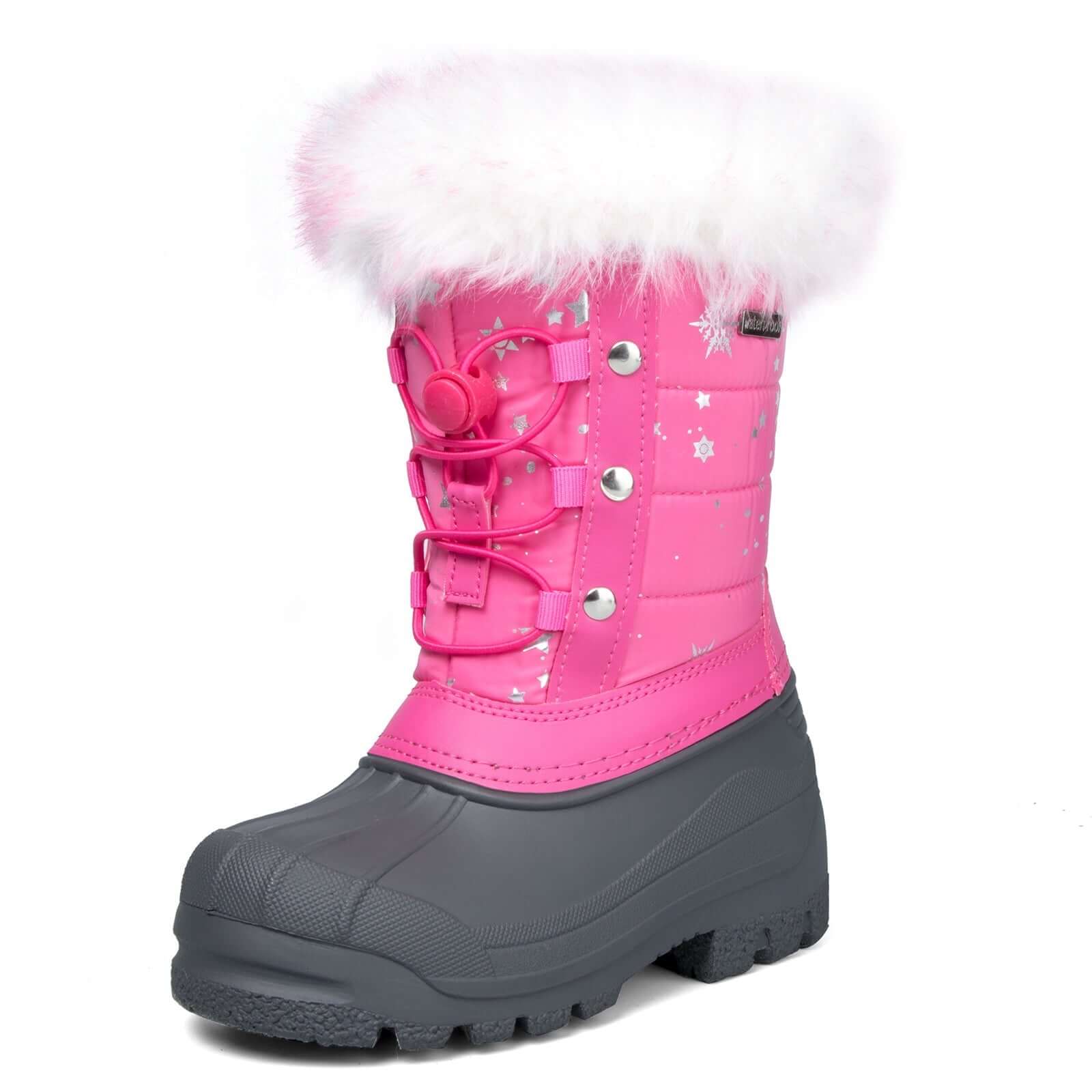 Pink Fur Collar Glitter Star Snow Boots - MYSOFT