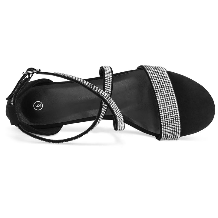 Simple Fashion Rhinestone Square Heel Sandals - MYSOFT