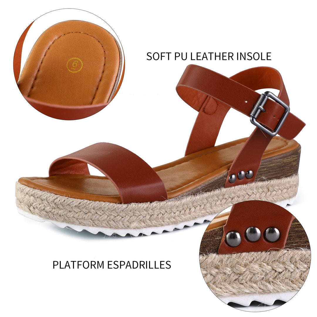 Ankle Strap Open-Toe Wedge Woven Platform Sandals - MYSOFT