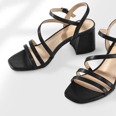 Asymmetric Strap Square Toe Block Heel Sandals - MYSOFT