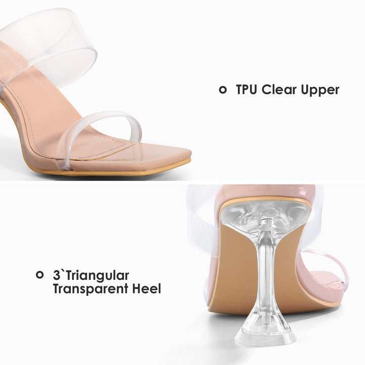 Transparent Square Toe Crystal Heel Sandals