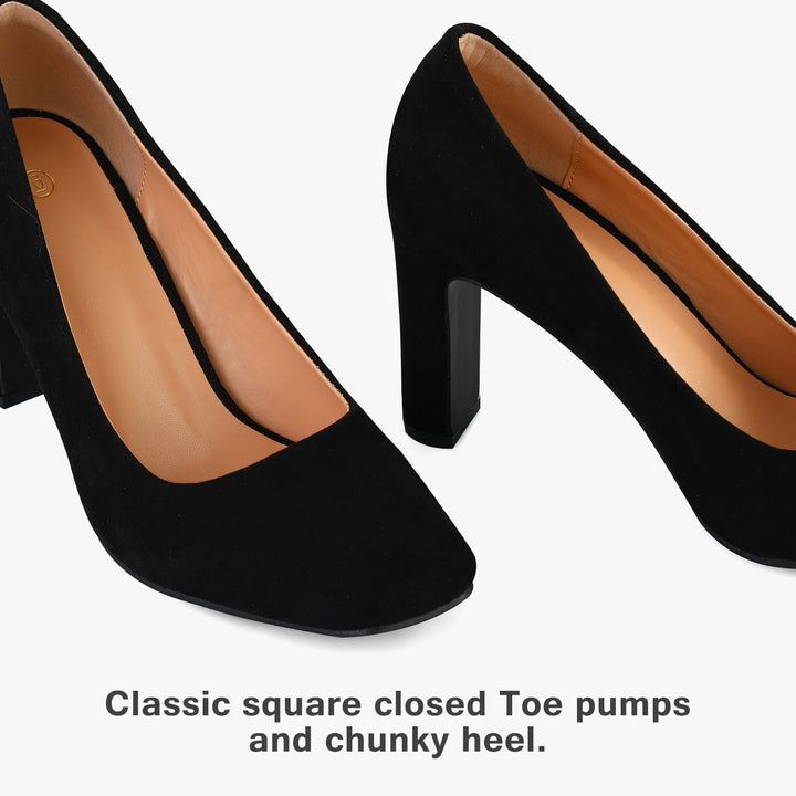 Classic Square Toe Closed Toe Chunky Pumps - MYSOFT