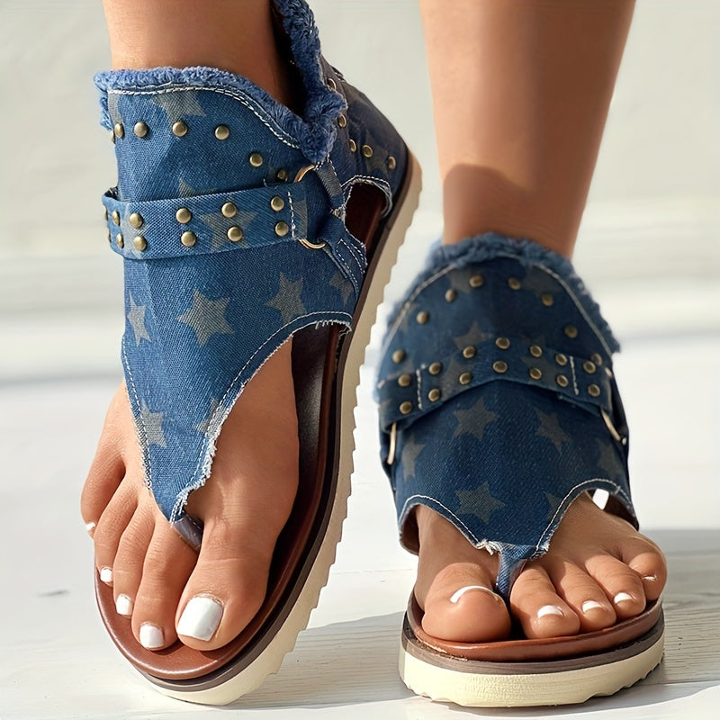 Mysoft Denim Back Zipper Open Toe Flip Flop Thong Sandals