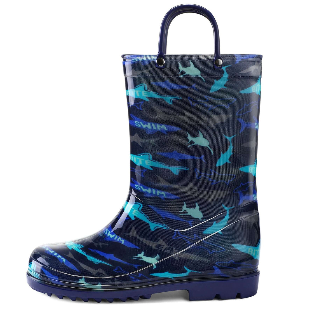 PVC Shark Print Navy Rubber Rain Boots - MYSOFT