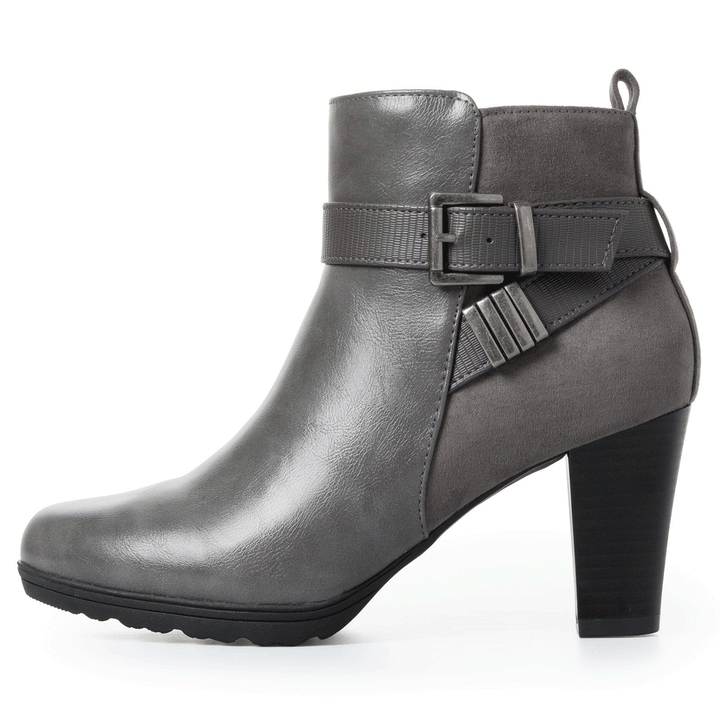 Double Buckle Chunky Heel Ankle Boots - MYSOFT