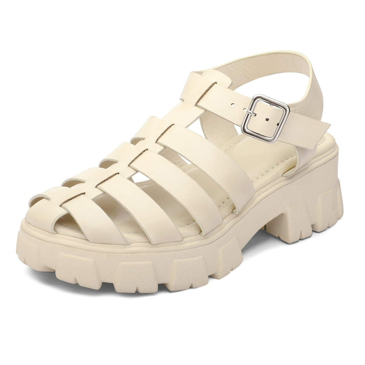 Roman Braid Platform Ankle Strap Cutout Sandals - MYSOFT