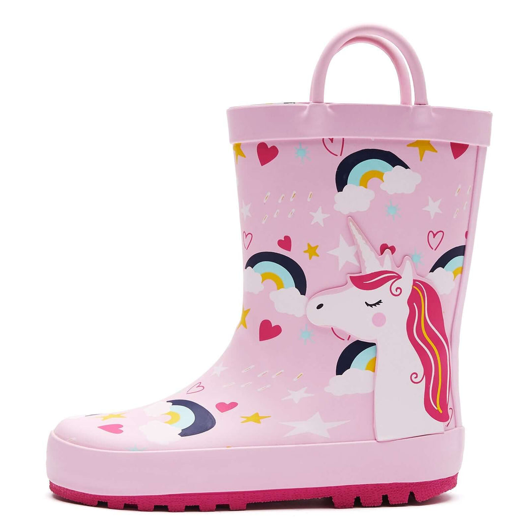 Pink Unicorn Rainbow Print Rubber Rain Boots - MYSOFT