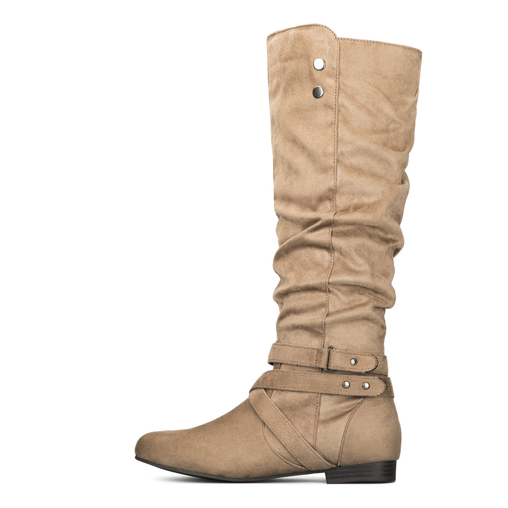 Folded Side Zip Knee High Riding Boots - MYSOFT