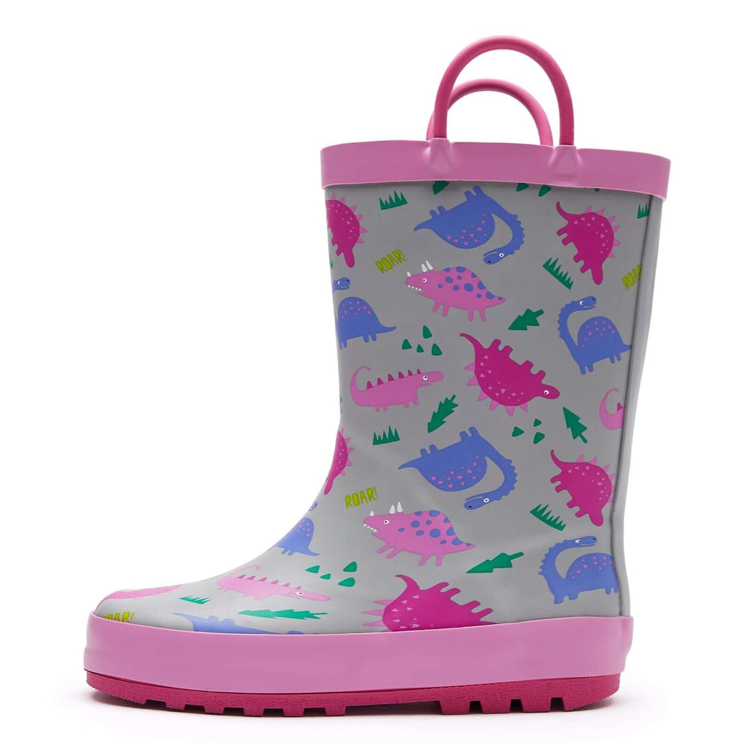 Colorful Dinosaur Waterproof Gray Rubber Rain Boots - MYSOFT