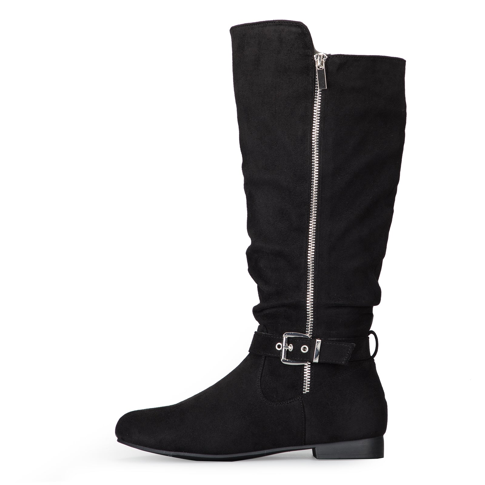 Stacked Knee High Boots with Side Zipper - MYSOFT