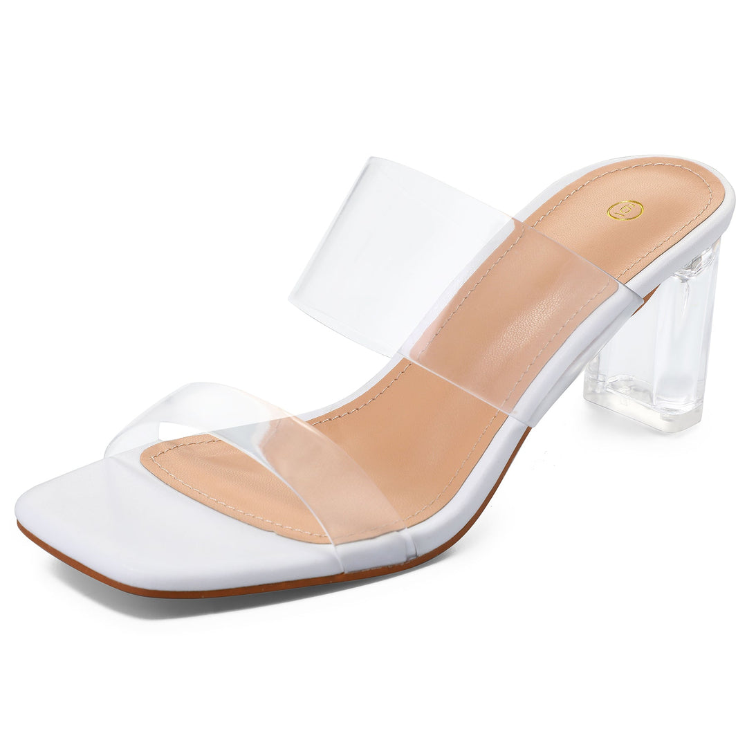 Transparent Double Strap Block Transparent Block Heel Sandals - MYSOFT