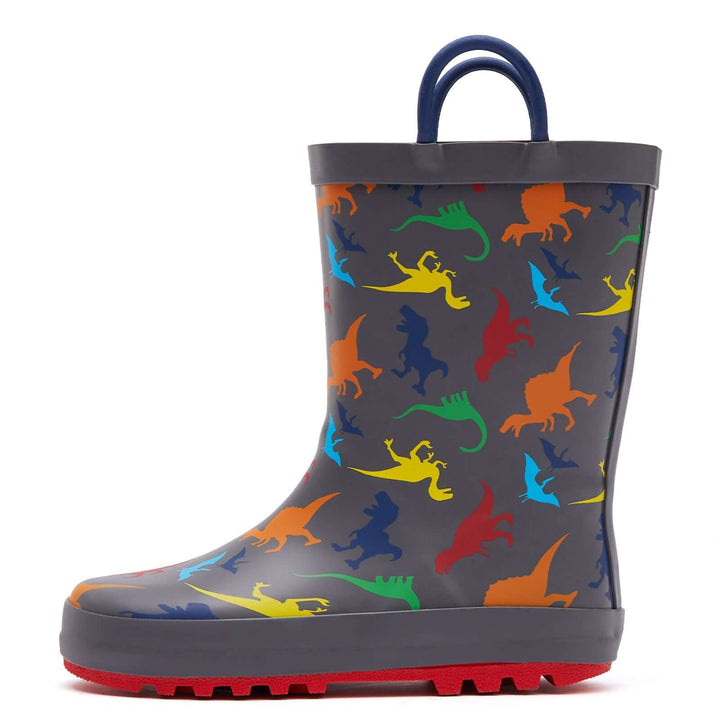 Colorful Dinosaur Print Gray Rubber Rain Boots - MYSOFT