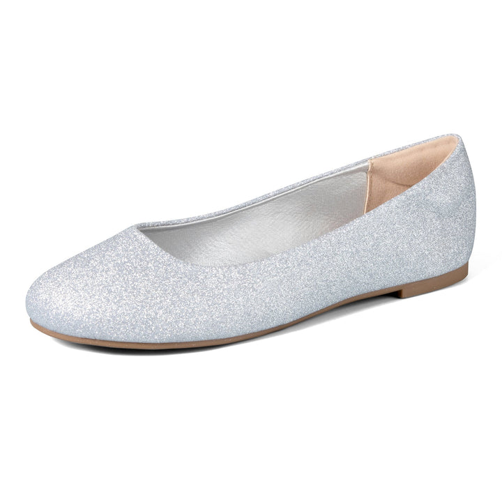 Glittery Round Toe Slip-On Ballerina Flats - MYSOFT