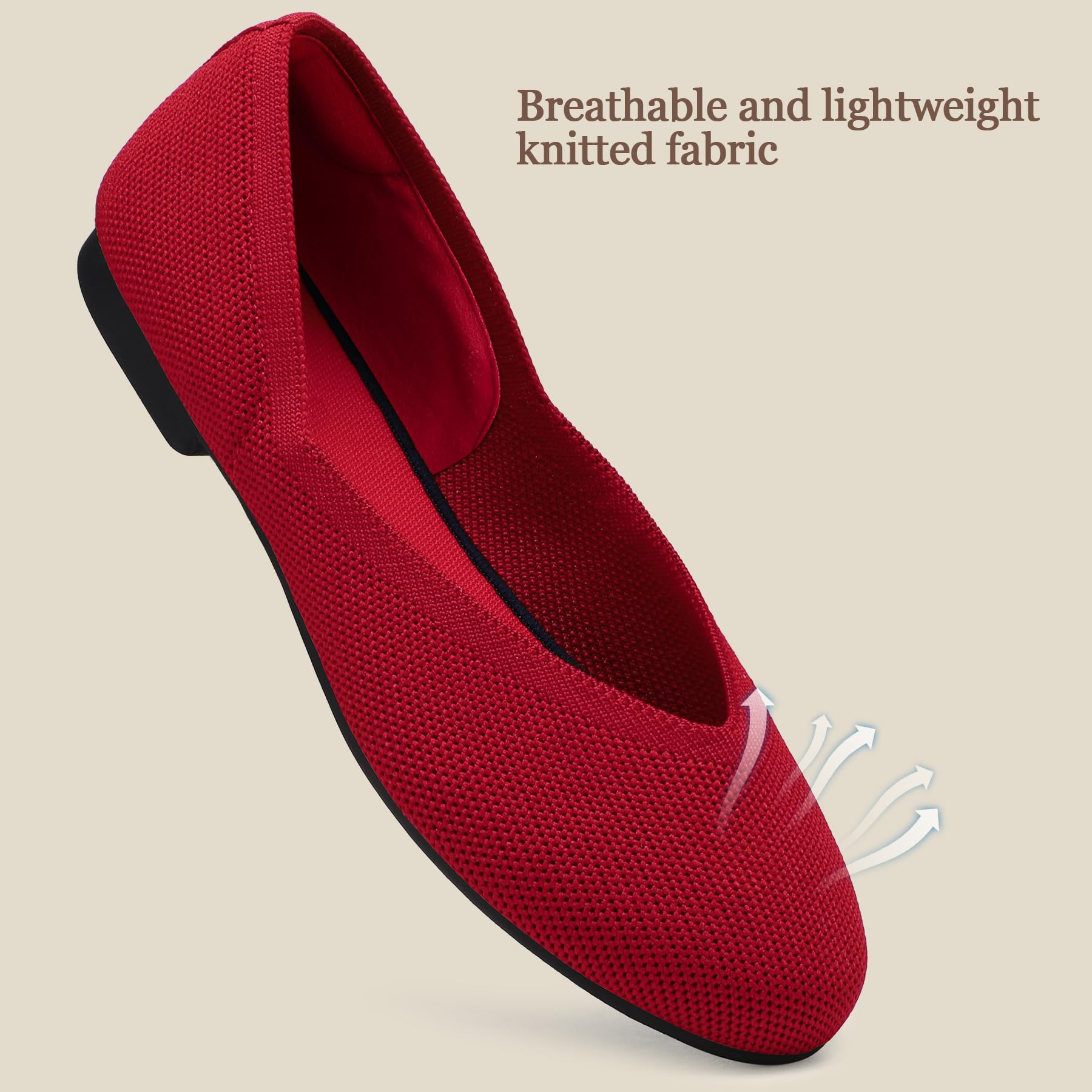 Flexible Lightweight Black Knit Breathable Flats