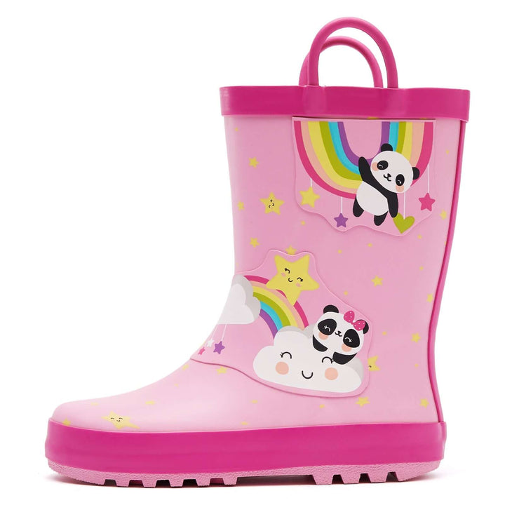 Rainbow Panda Waterproof Pink Rubber Rain Boots - MYSOFT