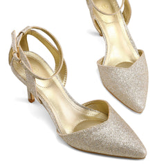 Gold And Silver Sequin Closed-Toe High Heels - MYSOFT