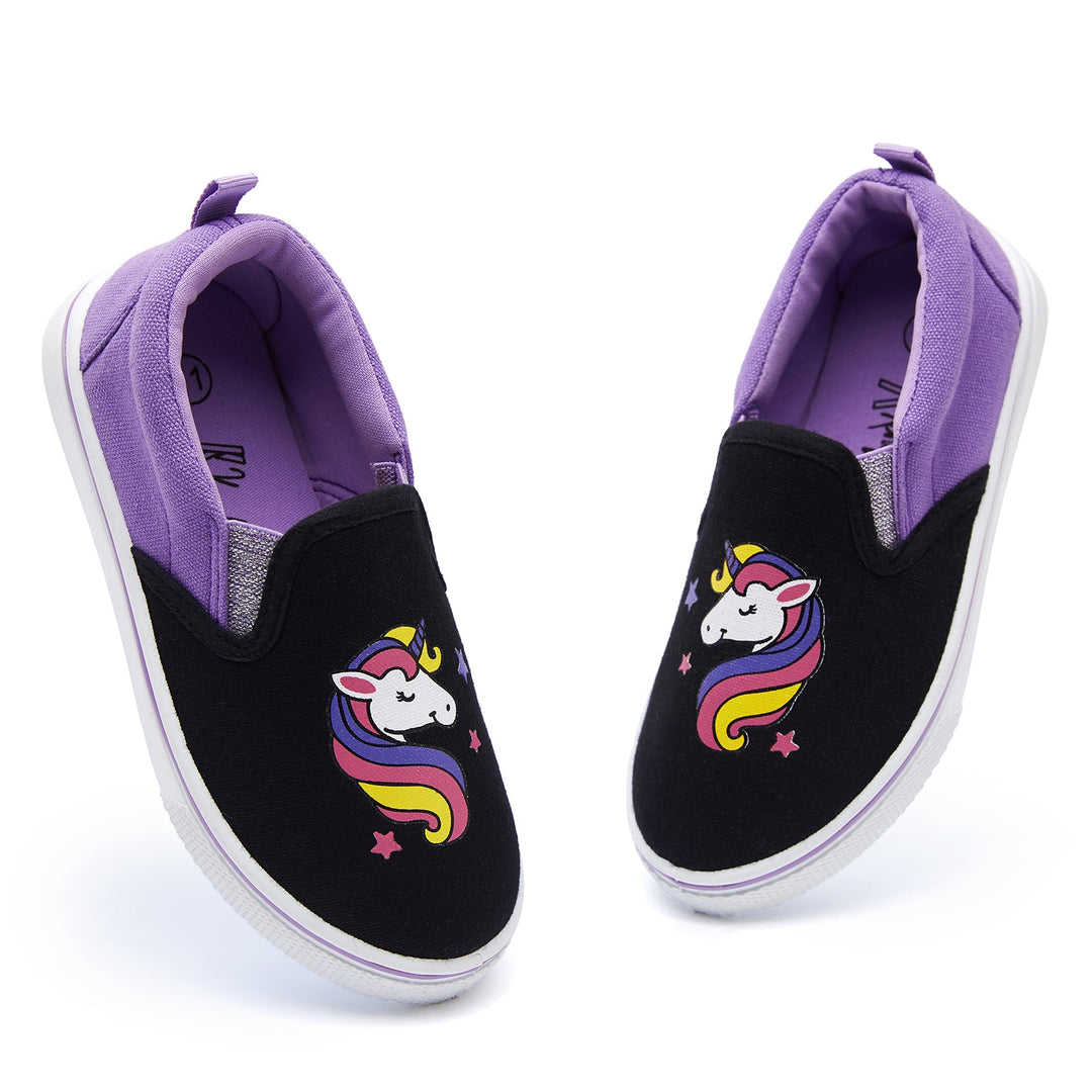 Black and Purple Colorblock Unicorn Slip-on Sneakers - MYSOFT