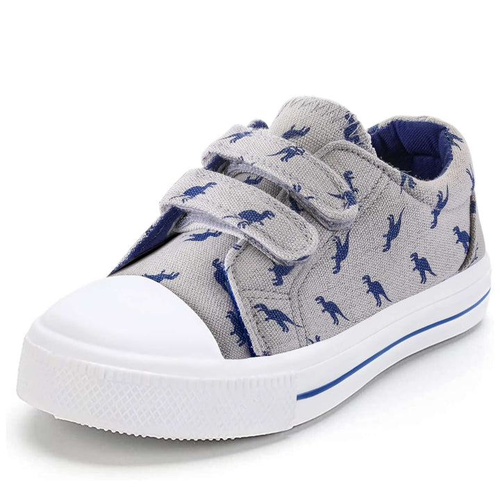 Blue Dinosaur Double Velcro Gray Walking Shoes - MYSOFT