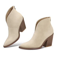 V Cut Out Chunky Stacked Heel Boots